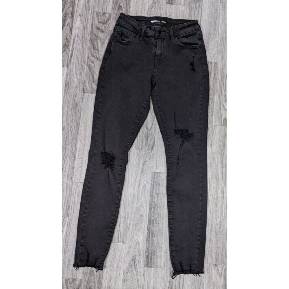 Old Navy Womens Size 0 Rockstar Black Distressed Skinny Ankle Denim Jeans